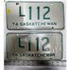 Image 1 : Pair of 1974 Livery Saskatchewan license plates (Low Number).