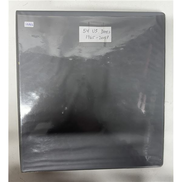 54 U.S. Roosevelt Dimes. Coins date from 1965 – 2005P. Housed in a 3-ring binder. Coins gra