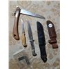 Image 2 : Knives (1 missing handle scales) & Sheaths, Folding Saw, Folding Razor