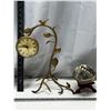 Image 1 : Vintage Scroll Metal with Clocks leaf Vine Design and with Abalone Shell and stand.