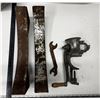 Image 1 : Vintage Meat Grinder Metal with Vintage Wrench and Metal Braket Holder.