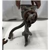 Image 7 : Vintage Meat Grinder Metal with Vintage Wrench and Metal Braket Holder.