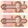 Image 1 : 1986 Canadian 2 Dollar Notes with Consecutive Series (EGT1315888-89)