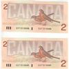 Image 2 : 1986 Canadian 2 Dollar Notes with Consecutive Series (EGT1315888-89)