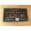 Image 2 : 1932 Saskatchewan license, gross weight plate