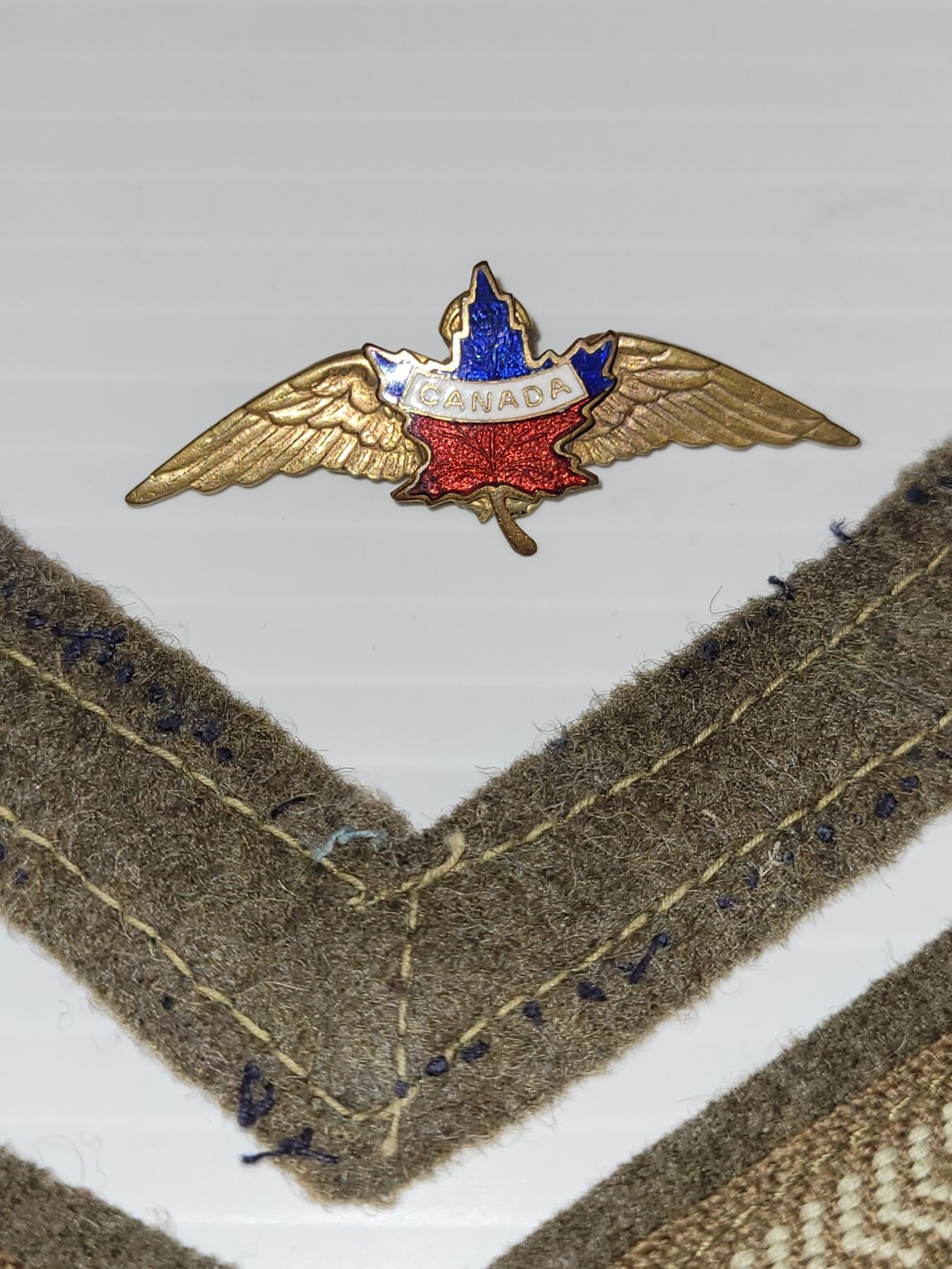 WWII Chevron Patches - Authentic + RCAF Pin