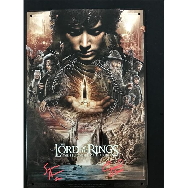 ELIJAH WOOD (FRODO) AND SEAN ASTIN (SAMWISE) SIGNED TIN SIGN WITH CHARACTER INSCRIPTIONS - WWOC COA