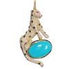 Image 1 : Diamond and Turquoise Panther Pendant Set in 14K Yellow Gold