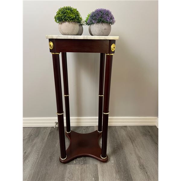 Marble Top End Table With 4 Faux Plants