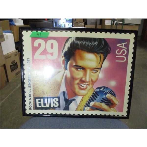 ESTATE/COLLECTABLE:  FRAMED ELVIS PRESLEY POSTAGE STAMP PICTURE