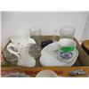 Image 1 : ESTATE:  TRAY OF DISHWARE INCLUDING MUGS, VASES, ETC