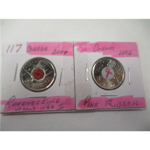 2004 REMEMBERING WORLD WAR II & 2006 CANADA MINT PINK RIBBON QUARTER SET
