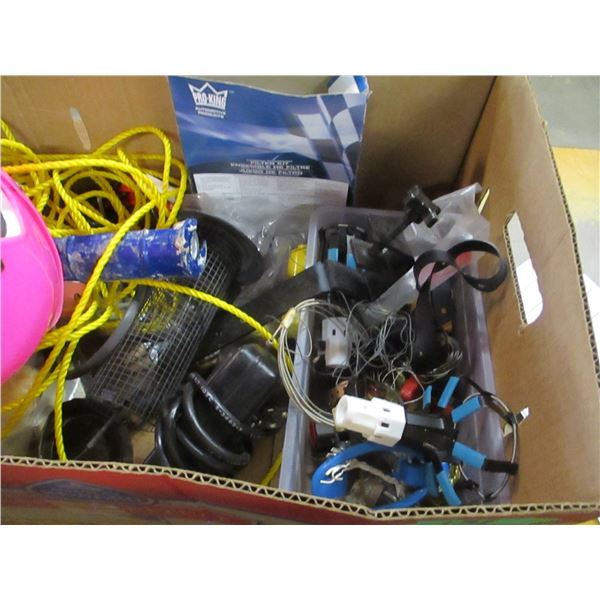 BOX C/W ROPE, BASKETS, CAULKING GUN, ETC