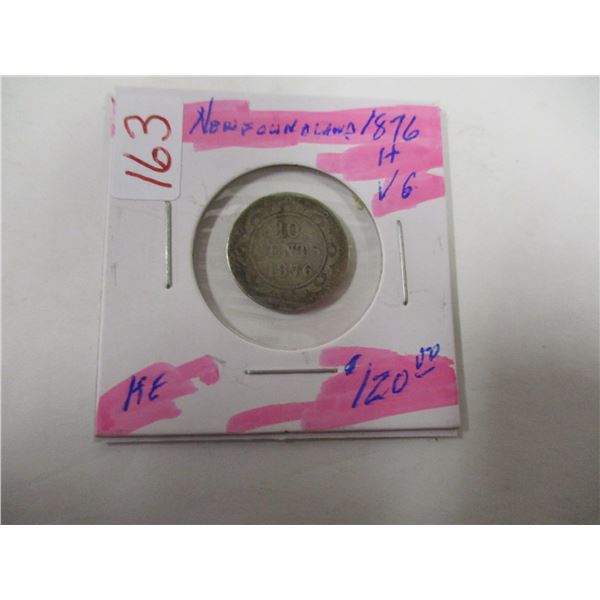 1876H VICTORIAN NEWFOUNDLAND SILVER DIME