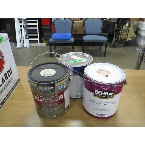 BOX C/W 3 GALLONS OF ASSORTED PAINT