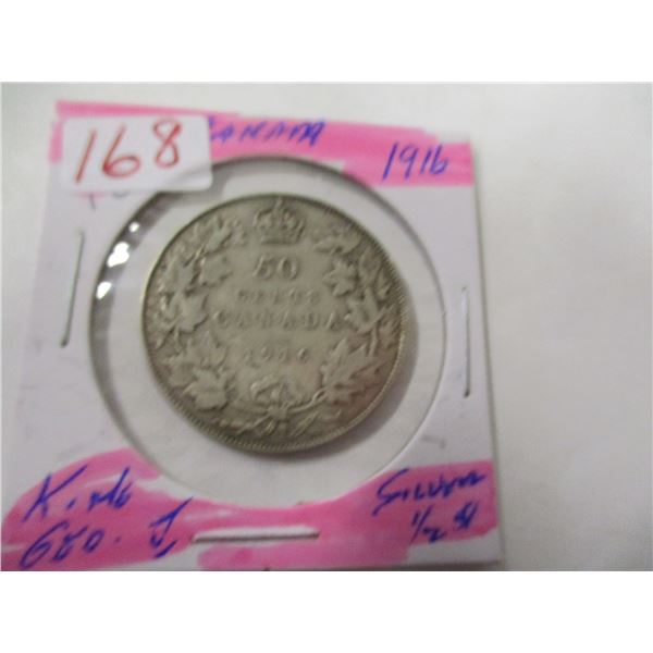 1916 CANADA KING GEORGE V SILVER HALF DOLLAR