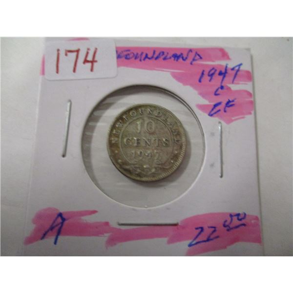 1947 C/EF NEWFOUNDLAND SILVER DIME