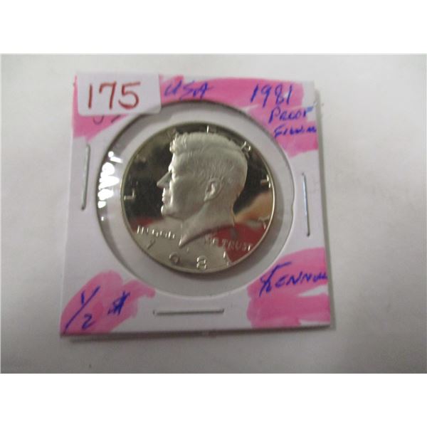 1981 PROOF CAMEO USA KENNEDY SILVER HALF DOLLAR