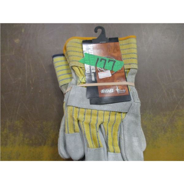 STORE CLOSE-OUT (AS IS):  PACKAGE OF 2 PAIR OF LEATHER GLOVES