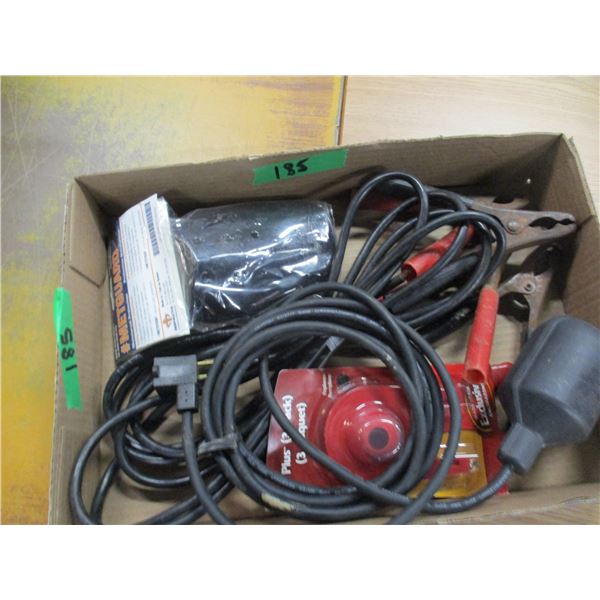 BOX C/W EXTENSION CORD, BOOSTER CABLES, ETC