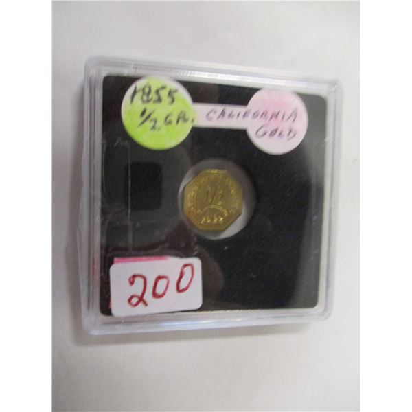1855 HALF GRAM USA CALIFORNIA GOLD COIN
