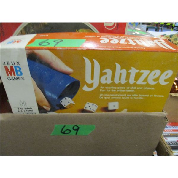 ESTATE:  BOX C/W GAMES (MONOPOLY, BALDERDASH, YAHTZEE, AGGREVATION)