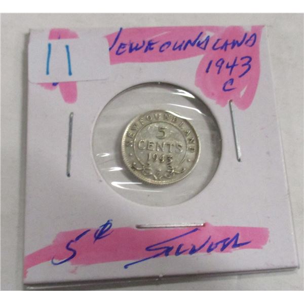 1943C NEWFOUNDLAND SILVER FIVE CENT