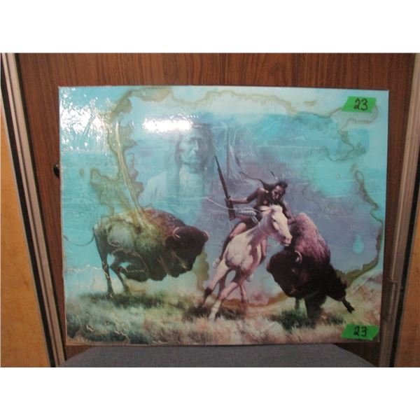 UNFRAMED PICTURE OF BUFFALO HUNT (APPROX. 16" X 20")
