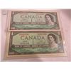 Image 1 : 1954 BANK OF CANADA SEQUENTIAL SERIAL NUMBER DOLLAR BILL