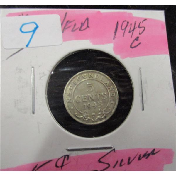 1945C NEWFOUNDLAND SILVER FIVE CENT