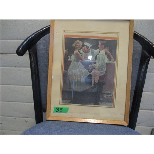 FRAMED NORMAN ROCKWELL PICTURE OF 2 BOYS & 1 GIRL