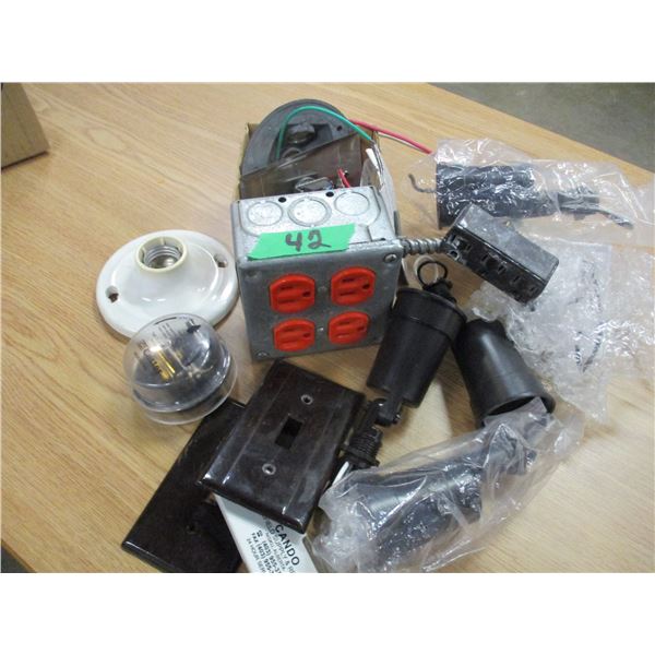 BOX C/W PIG TAIL SOCKETS, ELECTRICAL SUPPLIES
