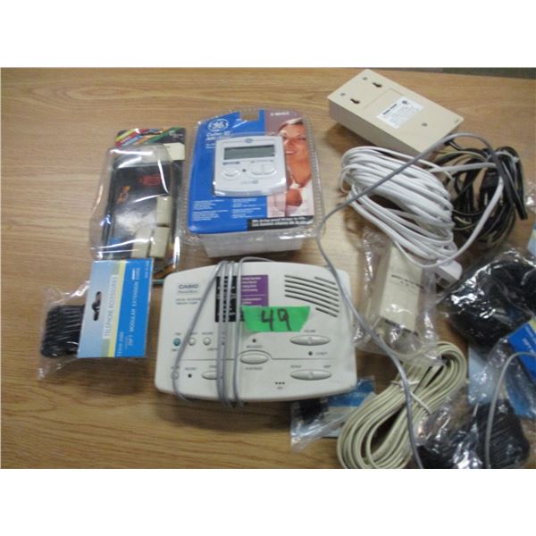 BOX C/W PHONE ANSWERING MACHINE, PHONE ID CALLER BOX, PHONE WIRES, ETC