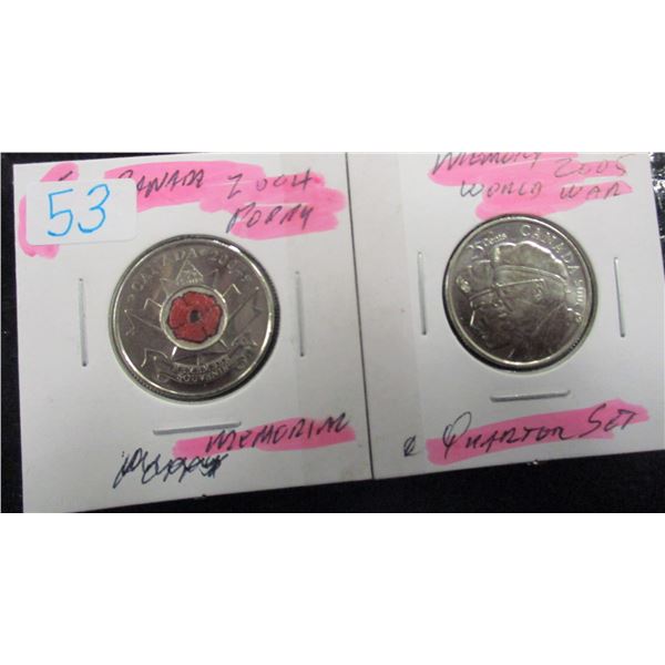 2004 POPPY & 2005 MEMORY WORLD WAR QUARTER SET