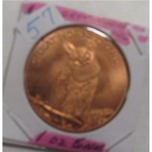 1 OZ 999 FINE GREAT HORNED OWL COPPER COIN