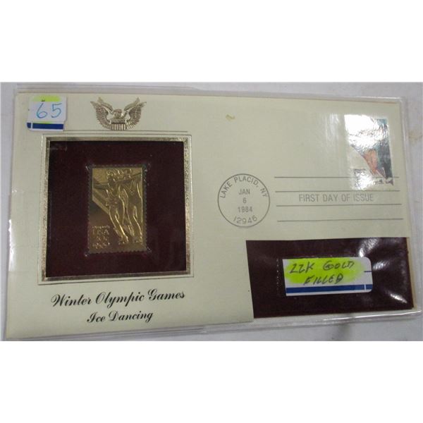 WINTER OLYMPIC GAMES (ICE DANCING) 22 KARAT GOLD FILLED SHIELD