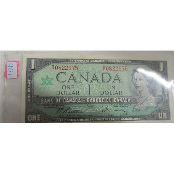 1967 CRISP UNCIRCULATED CENTENNIAL SERIAL NUMBER CANADA $1 BILL