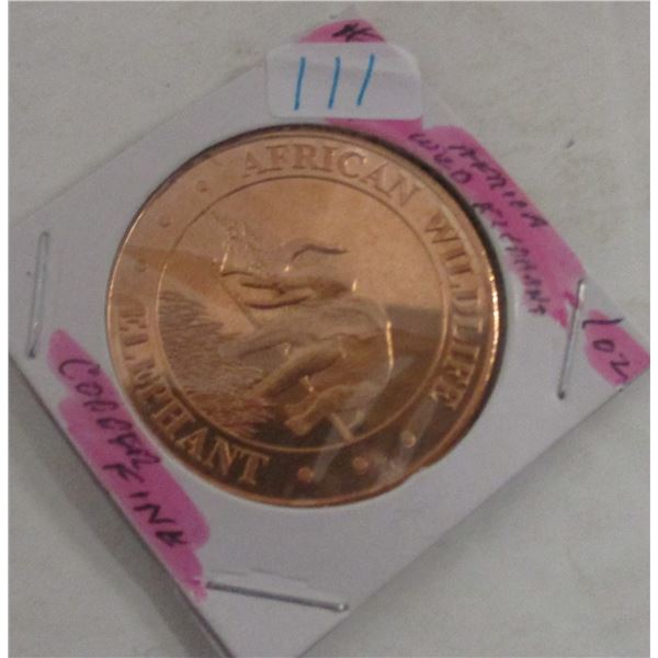 AFRICAN WILD ELEPHANT 1 OZ 999 FINE COPPER COIN