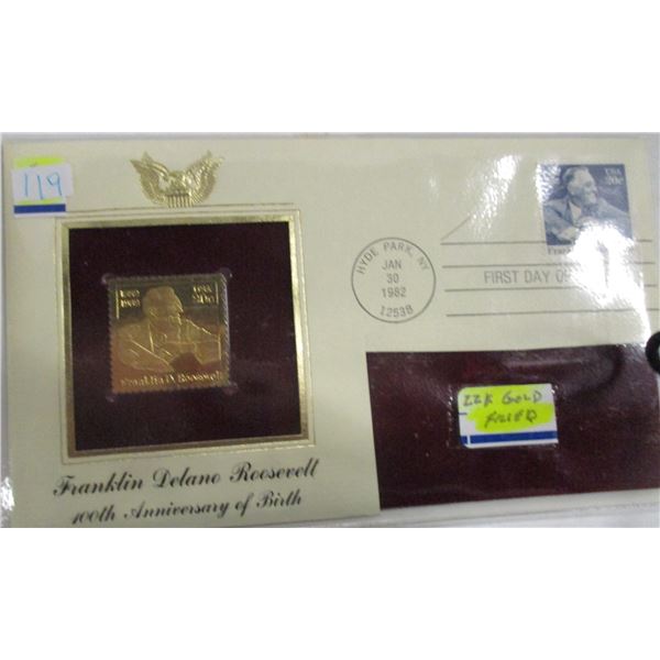 FRANKLIN D. ROOSEVELT 100TH ANNIVERSARY 22 KARAT GOLD FILLED SHIELD