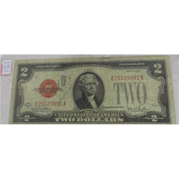 1928 RED SEAL SCARCE USA $2 BILL