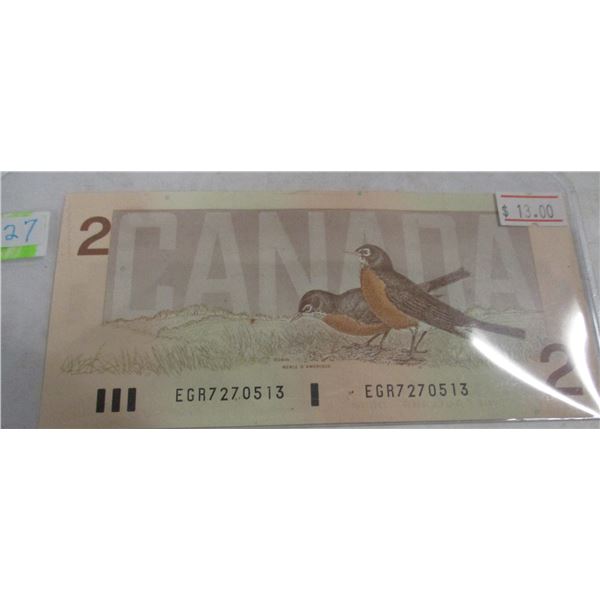 1986 BIRD SERIES UNCIRCULATED LAST OF CANADA $2 BILLS