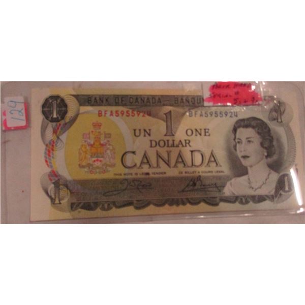1973 UNCIRCULATED POKER HAND SERIAL NUMBER CANADA $1 BILL