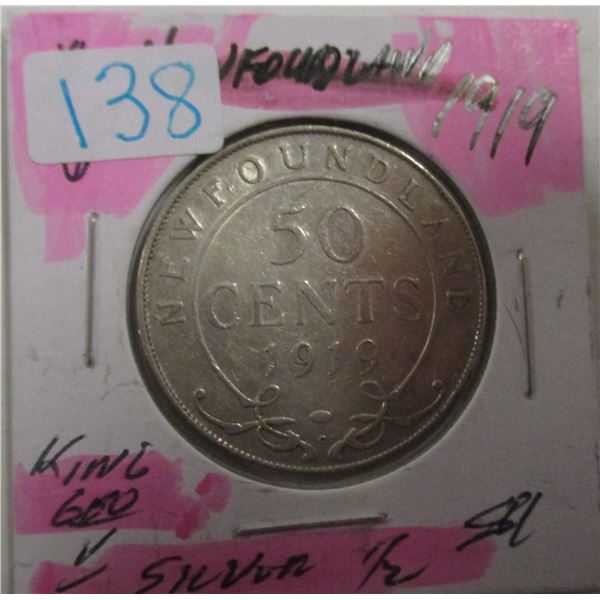 1919 NEWFOUNDLAND KING GEORGE V HALF DOLLAR