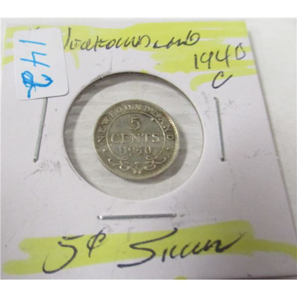 1940C NEWFOUNDLAND SILVER FIVE CENT