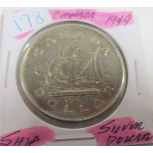 1949 CANADA SHIP SILVER DOLLAR