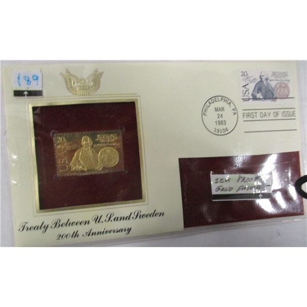 TREATY BETWEEN US & SWEDEN 200TH ANNIVERSARY 22 KARAT GOLD SHIELD