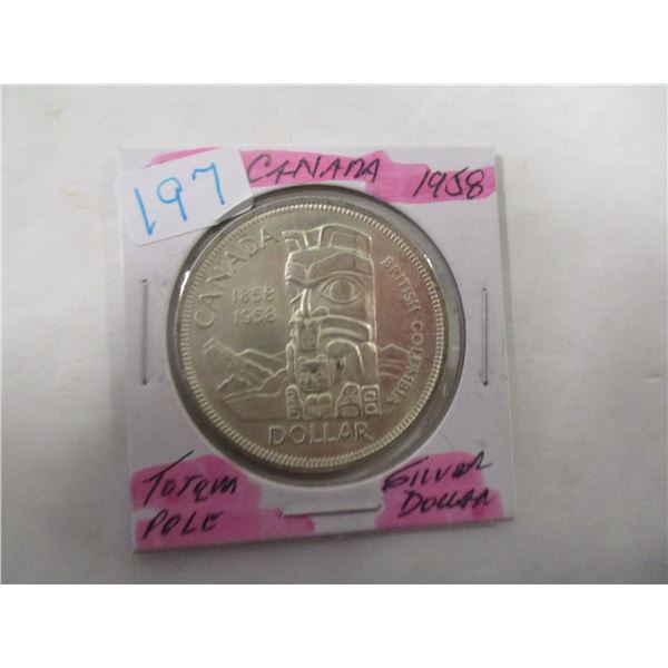 1958 BC TOTEM POLE CANADA SILVER DOLLAR