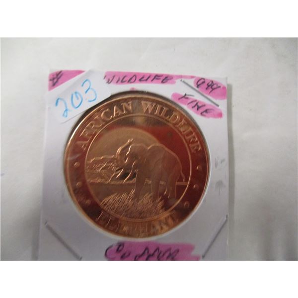 999 FINE COPPER AFRICAN WILDLIFE MINT COIN