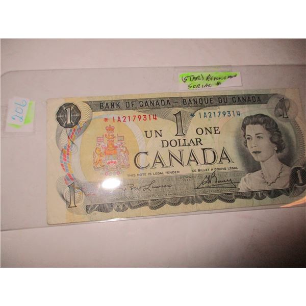 1973 REPLACEMENT STAR SERIAL BANK OF CANADA $1 BILL