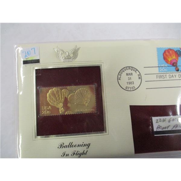 BALLOONING IN FLIGHT 22 KARAT GOLD SHIELD STAMP